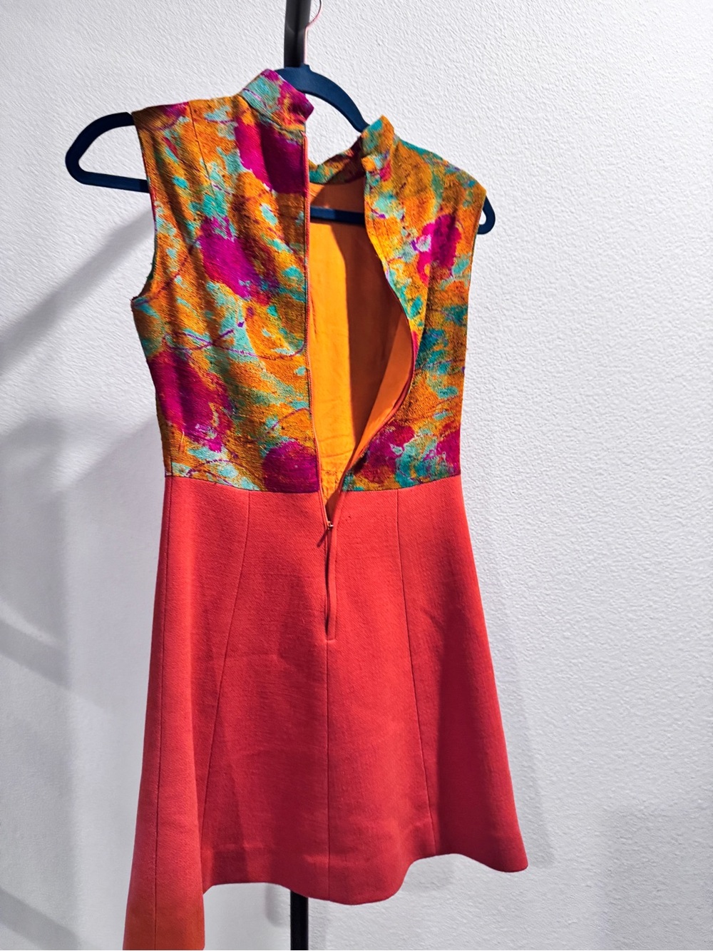 Vintage Orange Red Floral Mini Dress - Picture 4 of 4